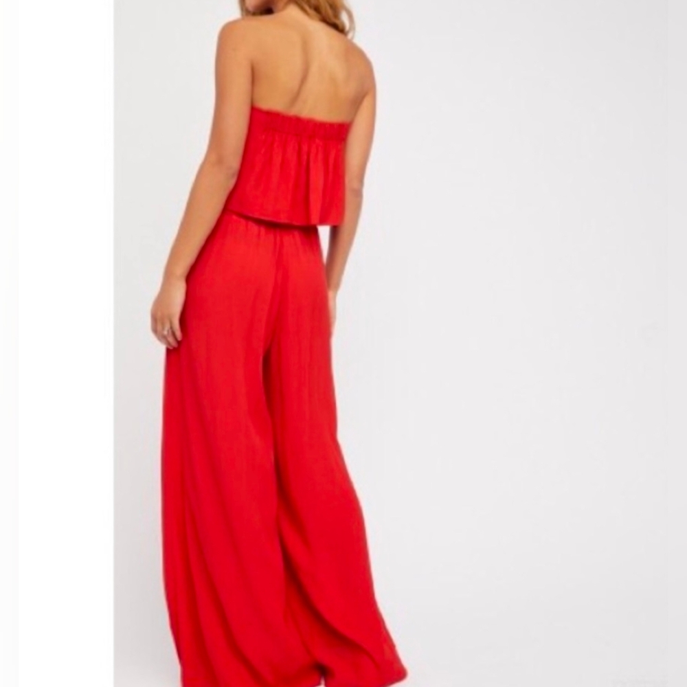 Free People Gia Set- 2 piece Red Jumpsuit Size Small - Picture 3 of 14